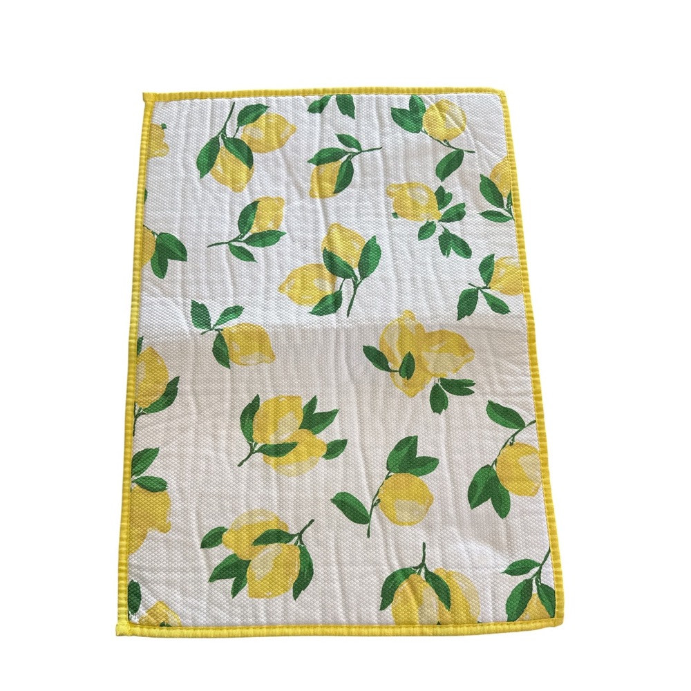 Kate Spade New York Lemon Print Kitchen Dish Drying Mat Yellow White Quilted